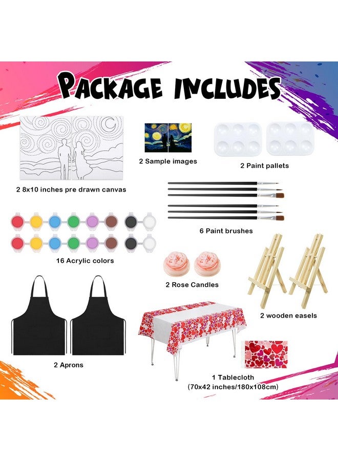 VOCHIC Date Night Idea Painting Kit for Couples Sip and Paint Kit for Adults Couples Pre Drawn Canvas to Paint for Adults Art Set Starry Sky Valentine's Day 2 Pack 8" X 10" - Image 3