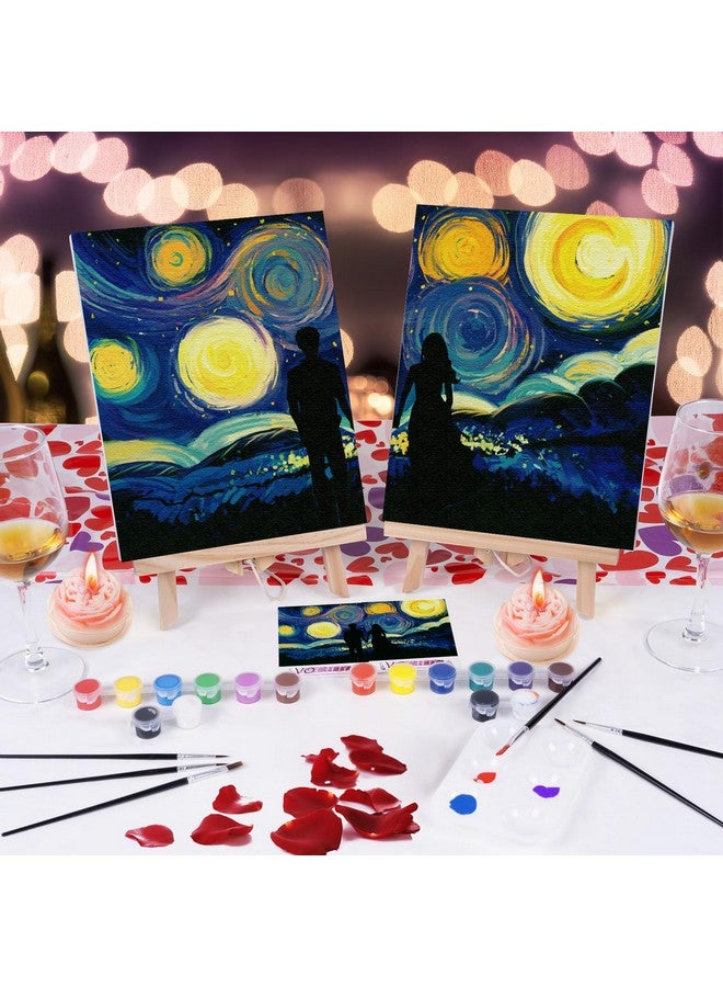 VOCHIC Date Night Idea Painting Kit for Couples Sip and Paint Kit for Adults Couples Pre Drawn Canvas to Paint for Adults Art Set Starry Sky Valentine's Day 2 Pack 8" X 10" - Image 2