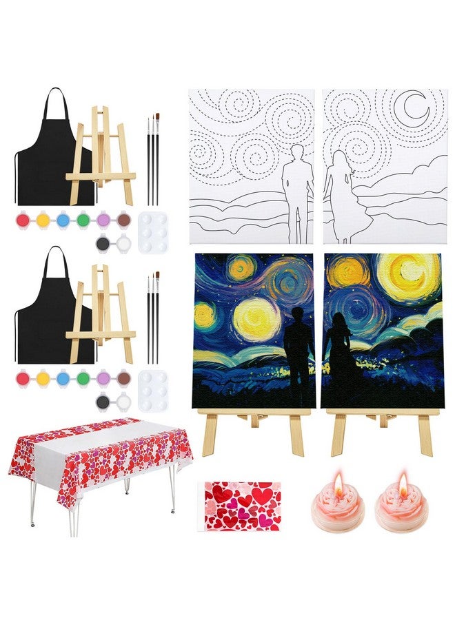VOCHIC Date Night Idea Painting Kit for Couples Sip and Paint Kit for Adults Couples Pre Drawn Canvas to Paint for Adults Art Set Starry Sky Valentine's Day 2 Pack 8" X 10" - Image 1