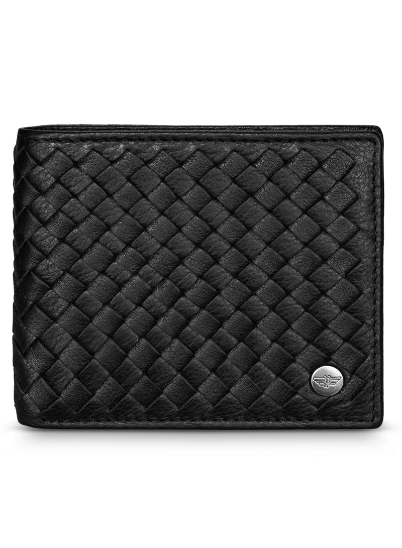 بوليس Weaved Black Leather Wallet