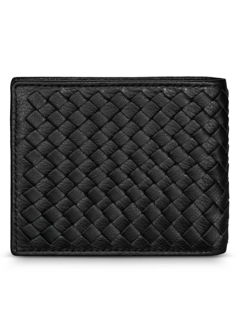 بوليس Weaved Black Leather Wallet