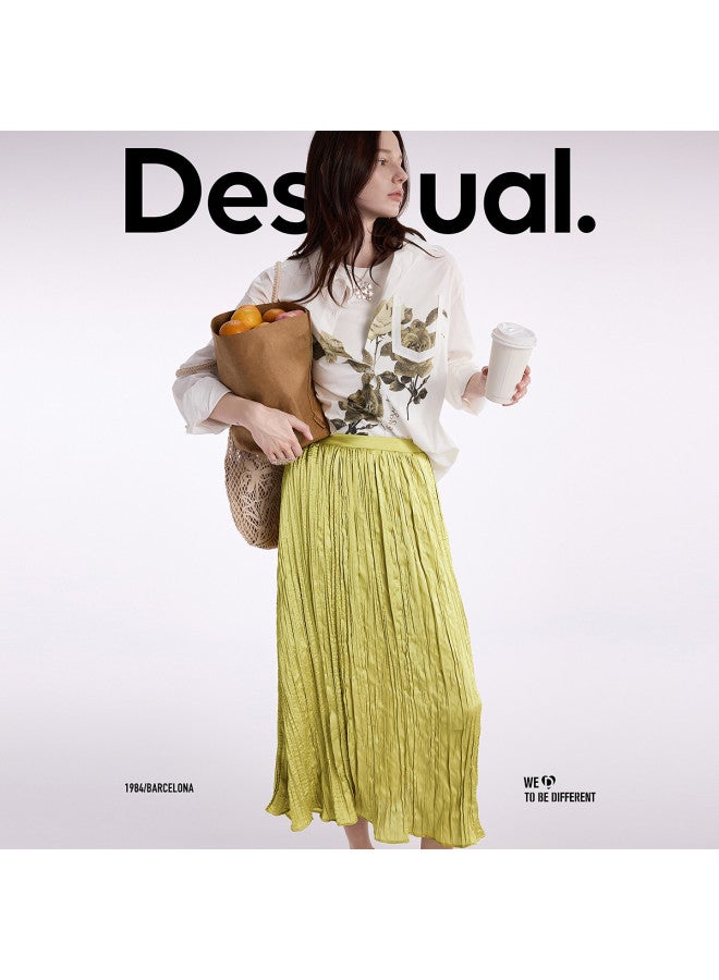 DESIGUAL مجموعة جديدة ربيع-صيف 2025: تنورة ذات حواف مطوية لامعة - Image 3