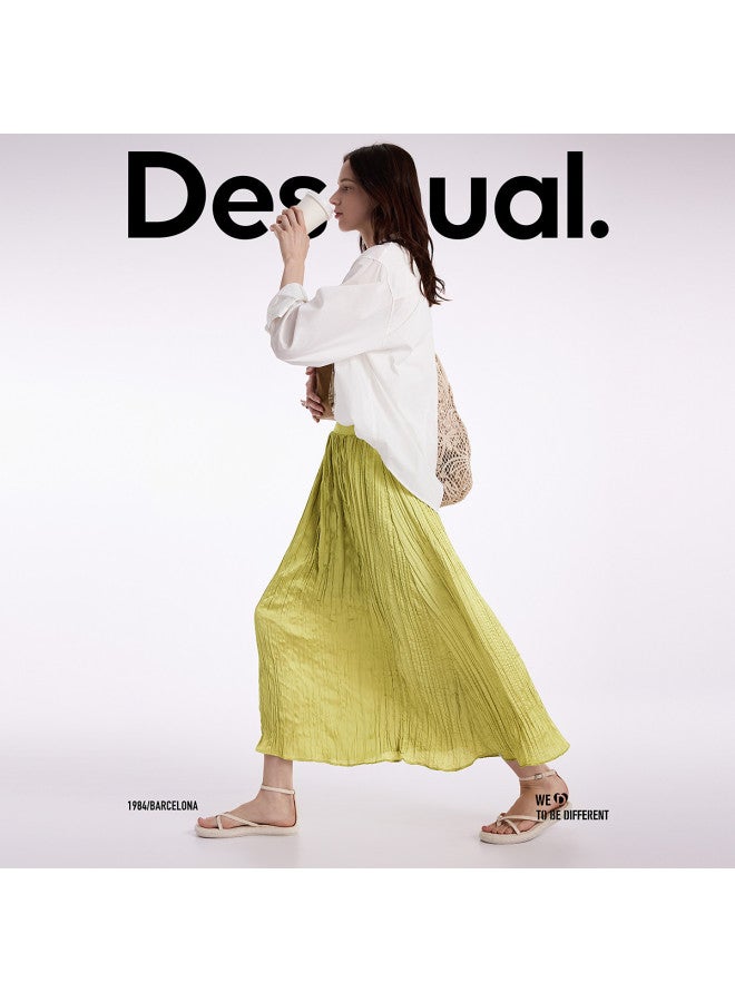 DESIGUAL مجموعة جديدة ربيع-صيف 2025: تنورة ذات حواف مطوية لامعة - Image 2