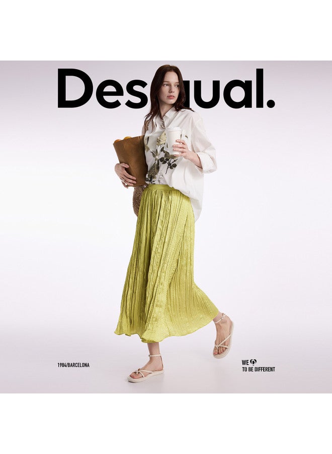 DESIGUAL مجموعة جديدة ربيع-صيف 2025: تنورة ذات حواف مطوية لامعة - Image 5