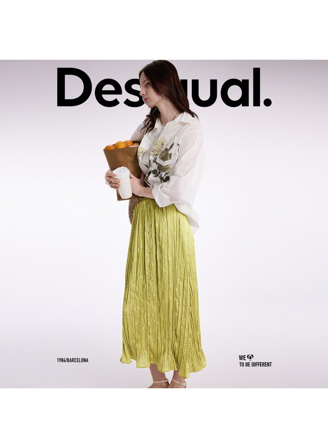 DESIGUAL مجموعة جديدة ربيع-صيف 2025: تنورة ذات حواف مطوية لامعة - Image 4