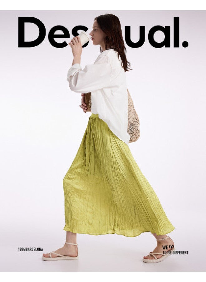 DESIGUAL مجموعة جديدة ربيع-صيف 2025: تنورة ذات حواف مطوية لامعة - Image 1