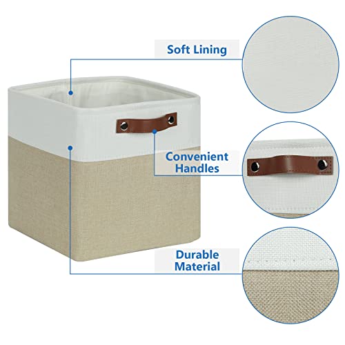 Temary Fabric Storage Baskets 12x12 Cube Bins 4 Pack Cloth Baskets for Shelf, Storage Cubes Bins Gift Empty (White&Khaki) - Image 3