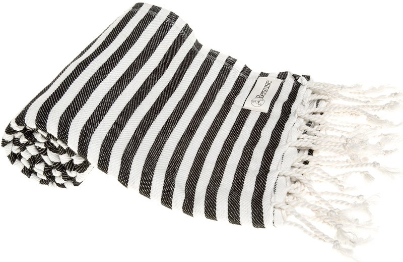 Bersuse 100% Cotton Malibu Turkish Towel - 37x70 Inches, Black - Image 1
