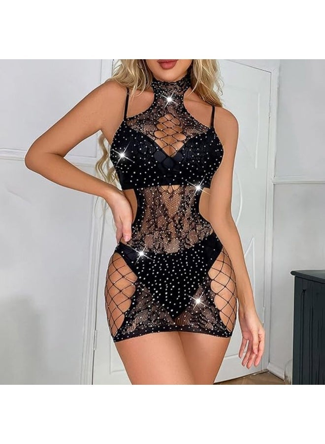 4basix Women’s Bodystocking Lingerie Piece Fishnet Mesh Bodysuit for Women Transparent Stretchy Exotic Lingerie Outfit for Nightwear Clubwear Honeymoon and Romantic Evenings One Size - Image 4