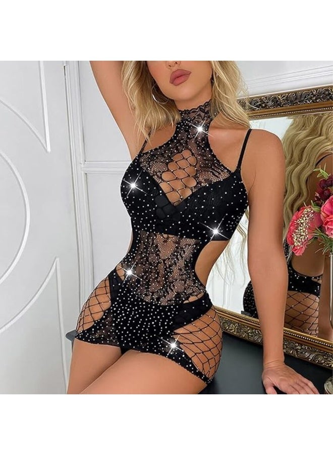 4basix Women’s Bodystocking Lingerie Piece Fishnet Mesh Bodysuit for Women Transparent Stretchy Exotic Lingerie Outfit for Nightwear Clubwear Honeymoon and Romantic Evenings One Size - Image 2