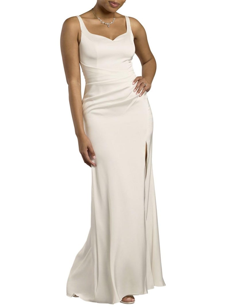 David's Bridal Matte Satin Draped Sheath Tank Wedding Dress, Women's Size 12, Soft White - Image 1