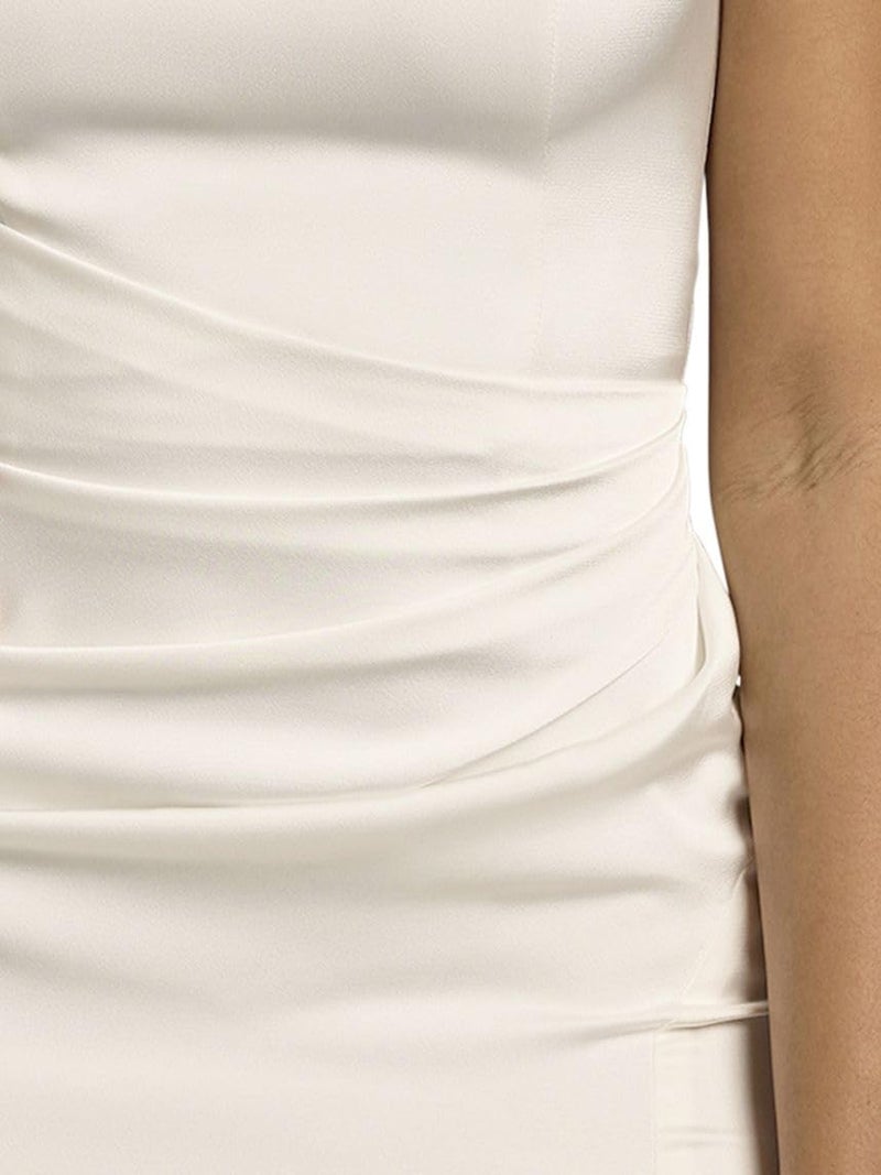 David's Bridal Matte Satin Draped Sheath Tank Wedding Dress, Women's Size 12, Soft White - Image 5