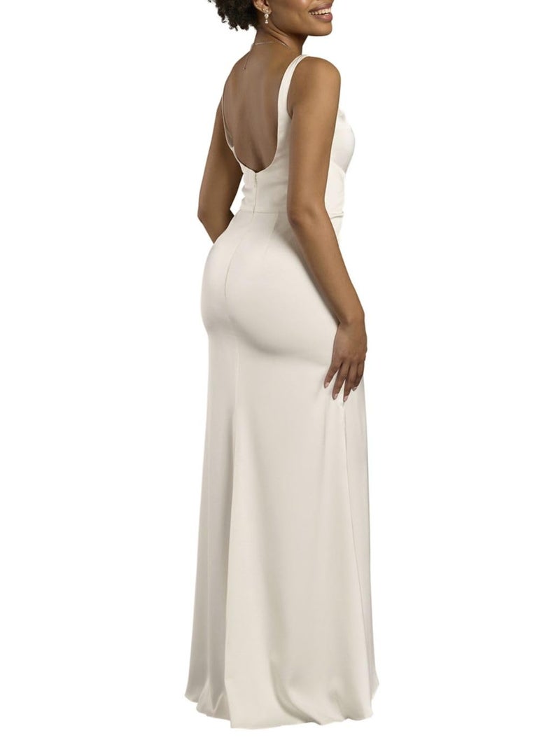 David's Bridal Matte Satin Draped Sheath Tank Wedding Dress, Women's Size 12, Soft White - Image 2