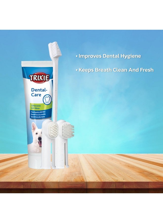 تريكسي مجموعة العناية بالأسنان للكلاب البالغة من تريكسي مع معجون أسنان برائحة النعناع اللطيفة (100 جرام)، فرشاة أسنان يدوية للإصبع، فرشاة أسنان ذات وجهين مع رأسين مختلفين للفرشاة، أبيض - Image 5