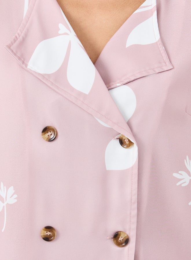 Styli Pink Floral Print Collared Shirt and Trouser Modest Set - Image 3