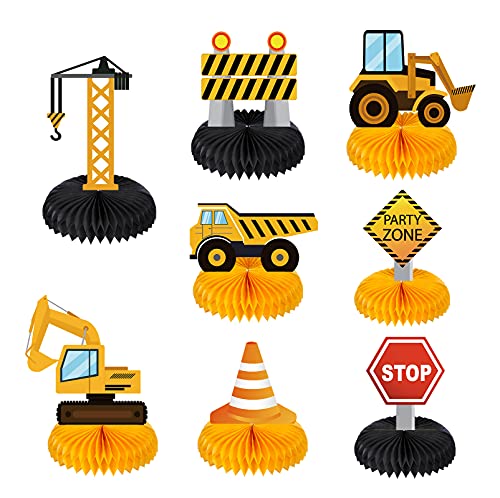 Zonon 8 Pcs Construction Birthday Party Centerpieces Supplies Decorations Honeycomb Car Truck Zone Centerpieces 3D Table Decorations for Baby Shower Birthday Construction Party Favors Supplies - Image 1