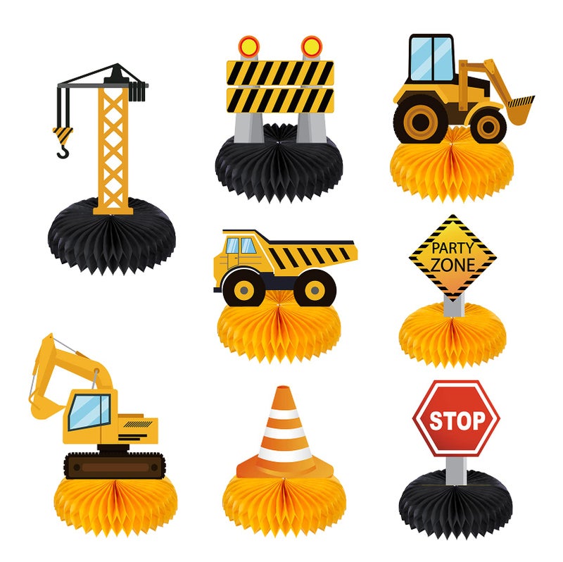 Zonon 8 Pcs Construction Birthday Party Centerpieces Supplies Decorations Honeycomb Car Truck Zone Centerpieces 3D Table Decorations for Baby Shower Birthday Construction Party Favors Supplies - Image 2