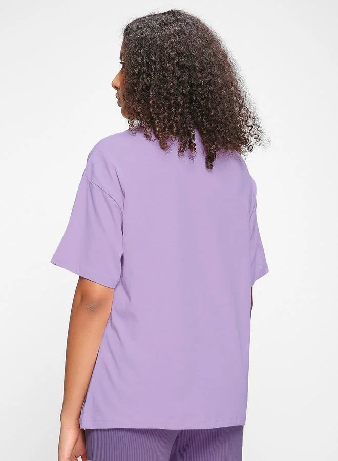 تايك تو تيشيرت نسائي بنفسجي كبير برسومات أنمي من ذا دراي ستيت