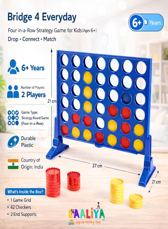 LAALIYA 4-in-a-Row Strategy Board Game for Kids & Family | Classic Plot 4 Logic Puzzle | Portable Indoor Travel Toy & Brain Development Return Gift (2 Players) - Image 2