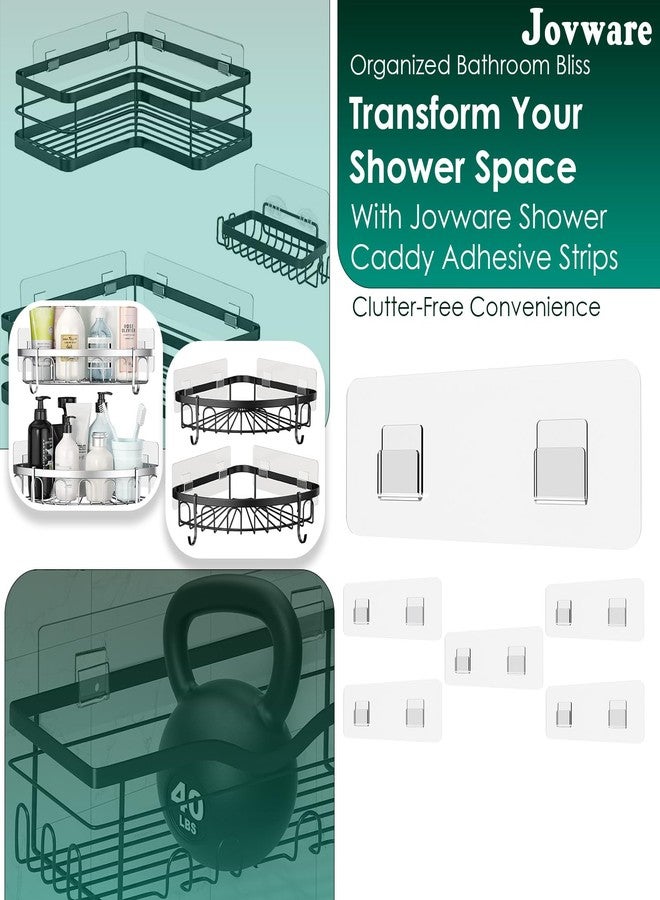 Jovware حامل دش جوفوير بديل لاصق، رف دش لاصق، شرائط لاصقة للدش، ملصقات لاصقة شفافة 2 خطاف مسطح 6 1/2" 6 عبوة - Image 2