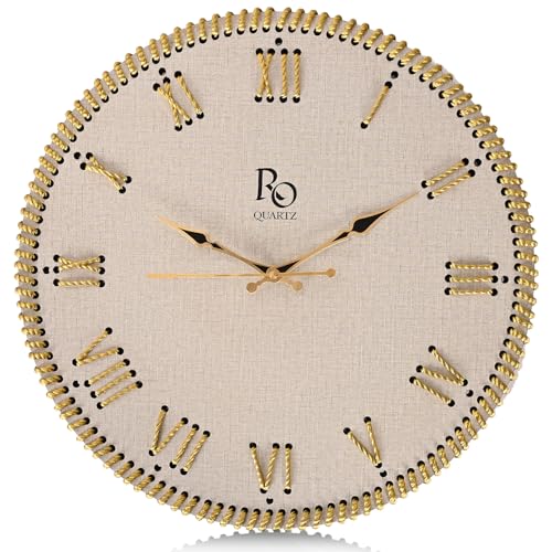 REGIIS OPERA Wooden Round Shape Roman Dial Wall Clock with Gold Zari Rope Detailing and Golden Hands | Silent Quartz Movement Anti Reflection Analog Vintage Clock for Home & Office (Ivory, 15.5 Inch) - Image 2