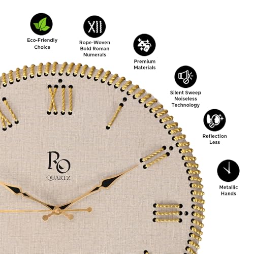 REGIIS OPERA Wooden Round Shape Roman Dial Wall Clock with Gold Zari Rope Detailing and Golden Hands | Silent Quartz Movement Anti Reflection Analog Vintage Clock for Home & Office (Ivory, 15.5 Inch) - Image 3
