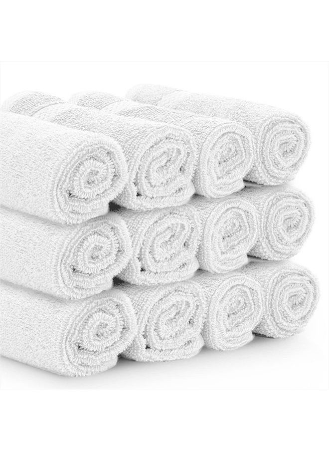 White Classic Luxury Cotton Washcloths - Large Hotel Spa Bathroom Face Towel | 12 Pack | Silver  - Image 3