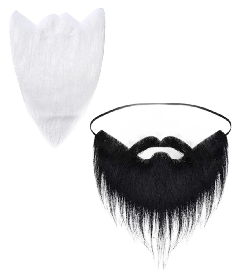 RupeeRise 2 Pcs Fake Beard, Fake Mustache Set, Stick On Moustache for Halloween Costume Masquerade Party （Black and White25*20cm/9.84 * 7.87in） - Image 1