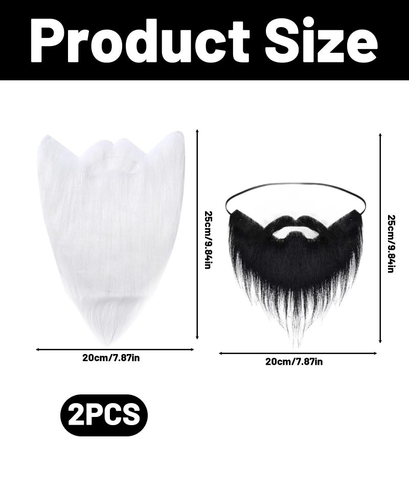 RupeeRise 2 Pcs Fake Beard, Fake Mustache Set, Stick On Moustache for Halloween Costume Masquerade Party （Black and White25*20cm/9.84 * 7.87in） - Image 2