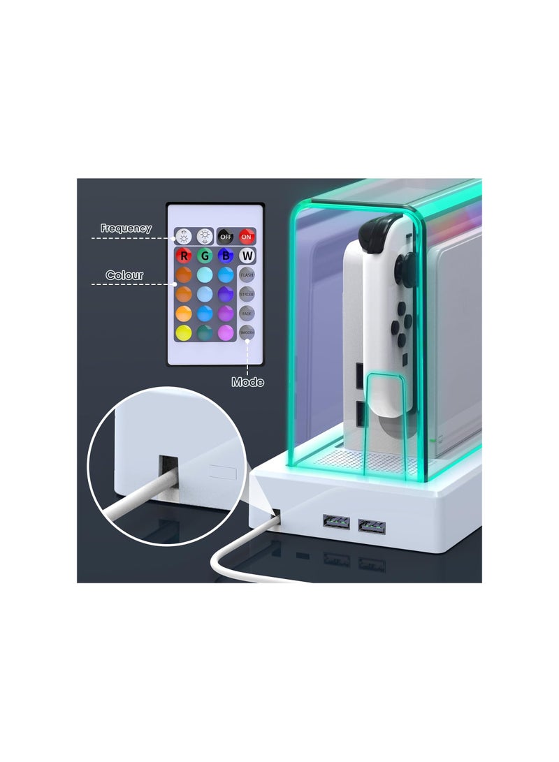 عام Switch Dust Cover with 16 LED Color Light Base, Compatible with Nintendo Switch/OLED, Acrylic Clear Display Box, Anti-Scratch Waterproof Slim Dock Case, Cool Switch Accessories (Includes Remote) - Image 5