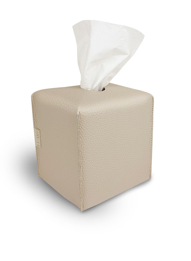 LeArt Leather Tissue Box Cover – Elegant Tissue Box Holder for Office Car Hotel Home Decor | Living Room Bedroom Bathroom | Facial Tissue Holder, Car Tissue Box Holder (Camel Cube) - Image 1