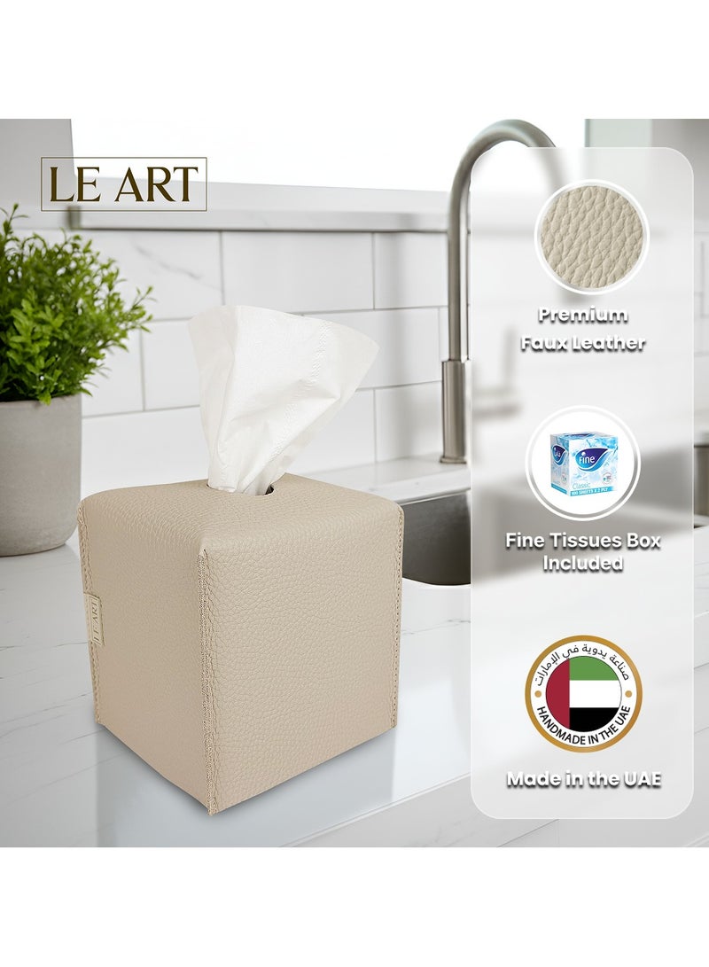 LeArt Leather Tissue Box Cover – Elegant Tissue Box Holder for Office Car Hotel Home Decor | Living Room Bedroom Bathroom | Facial Tissue Holder, Car Tissue Box Holder (Camel Cube) - Image 2