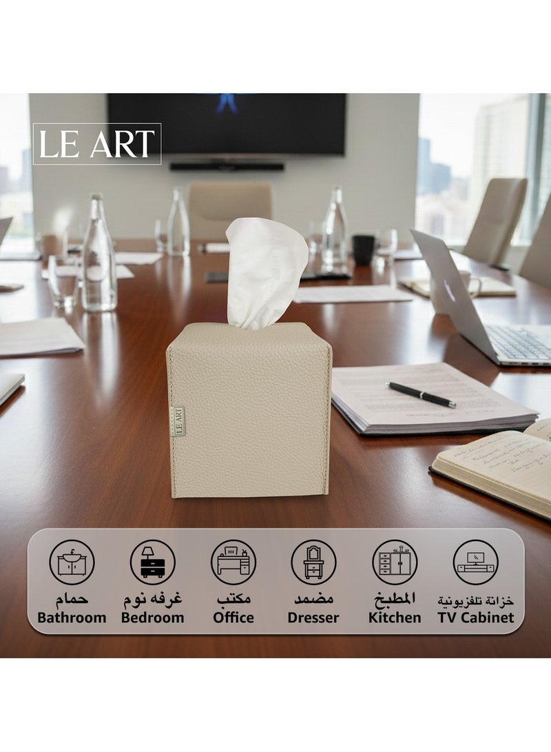 LeArt Leather Tissue Box Cover – Elegant Tissue Box Holder for Office Car Hotel Home Decor | Living Room Bedroom Bathroom | Facial Tissue Holder, Car Tissue Box Holder (Camel Cube) - Image 3