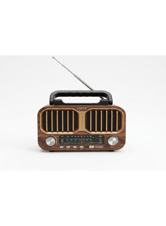Leotec Portable Classic Radio featuring Bluetooth, USB, and TF card support, FM/AM/SW radio, and an elegant wooden design. - Image 1