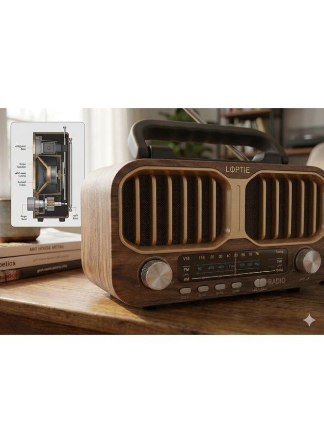Leotec Portable Classic Radio featuring Bluetooth, USB, and TF card support, FM/AM/SW radio, and an elegant wooden design. - Image 3