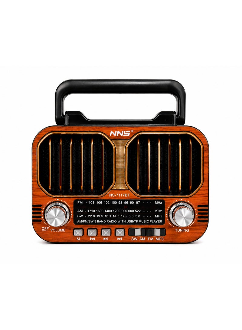 NNS NS-7117BT Portable Radio with Bluetooth, Powerful 5W Sound, and Rechargeable Battery – AM/FM/SW, USB/TF, and TWS - Image 1