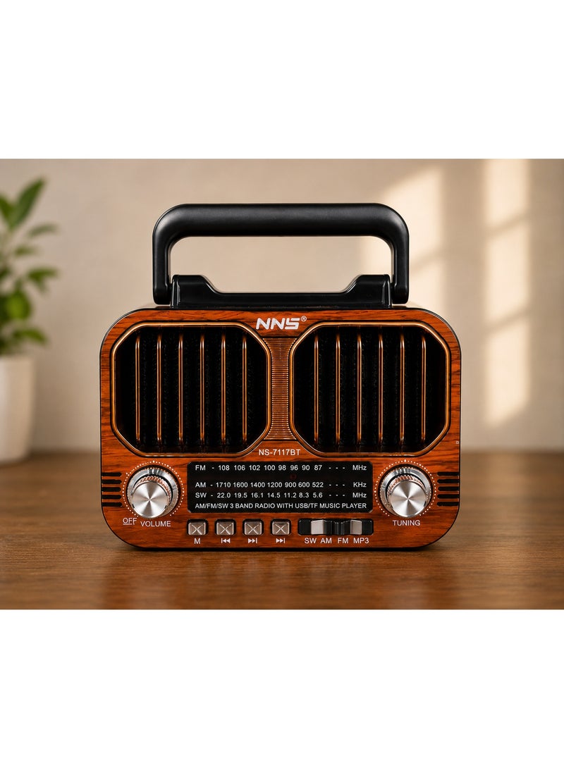NNS NS-7117BT Portable Radio with Bluetooth, Powerful 5W Sound, and Rechargeable Battery – AM/FM/SW, USB/TF, and TWS - Image 2