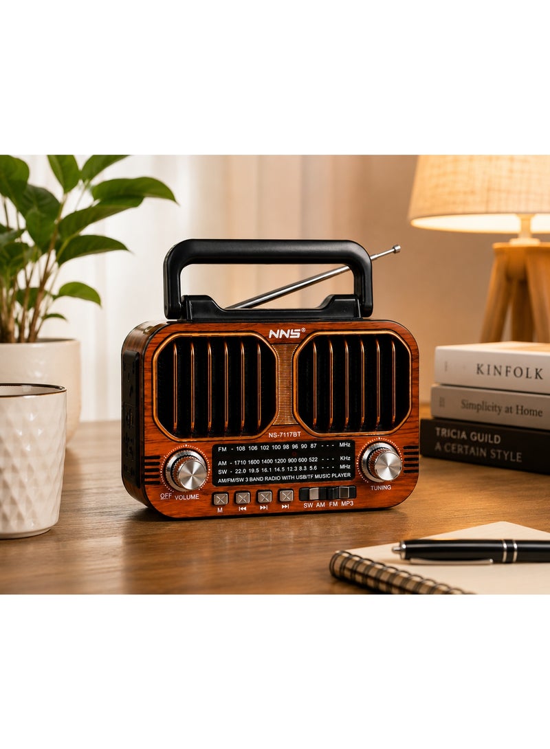 NNS NS-7117BT Portable Radio with Bluetooth, Powerful 5W Sound, and Rechargeable Battery – AM/FM/SW, USB/TF, and TWS - Image 3