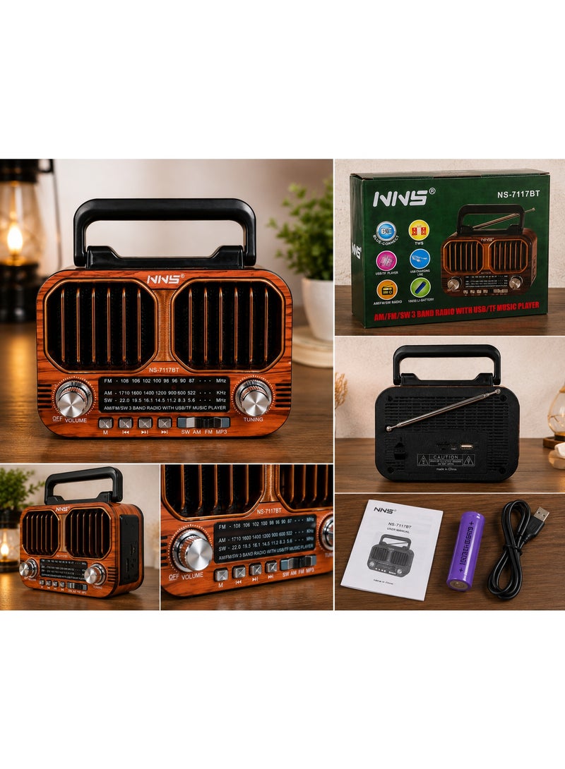 NNS NS-7117BT Portable Radio with Bluetooth, Powerful 5W Sound, and Rechargeable Battery – AM/FM/SW, USB/TF, and TWS - Image 4