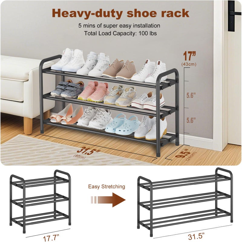KANAV Expandable Shoe Rack Organizer â€“ 3-Tier Shoe Shelf for Closet, Entryway & Front Door â€“ Space-Saving Shoe Storage Solution - Image 3