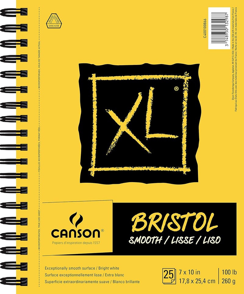 CANSON Canson XL Series Bristol Paper Smooth Wirebound Pad 7x10 inches 25 Sheets 100lb260g  Artist Paper for Adults and Students  Markers Pen and Ink - Image 1