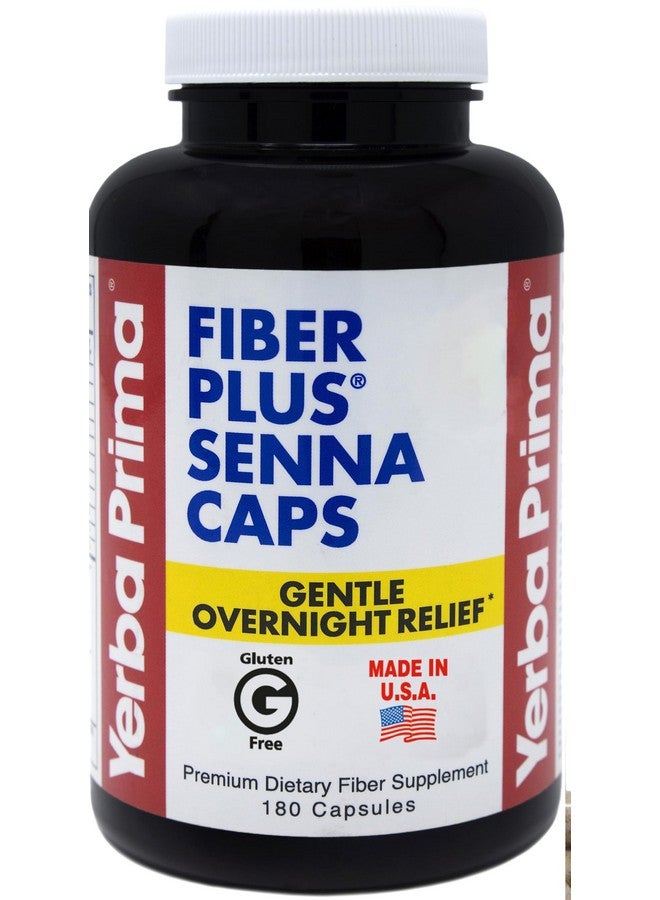 Yerba Prima Fiber Plus Senna Capsules, 180 Count - Gentle Overnight Relief, USA Made, Non-GMO, Gluten-Free