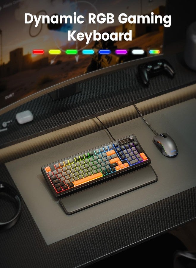 SABLUTE Wired Gaming Keyboard and Mouse, RGB Backlit Mechanical Feel PC Gaming Keyboards Multimedia Knob & Anti-Ghosting Ergonomic Premium Leather Wrist Rest for Game, 3 in 1 PC Gamer Accessories - Image 2