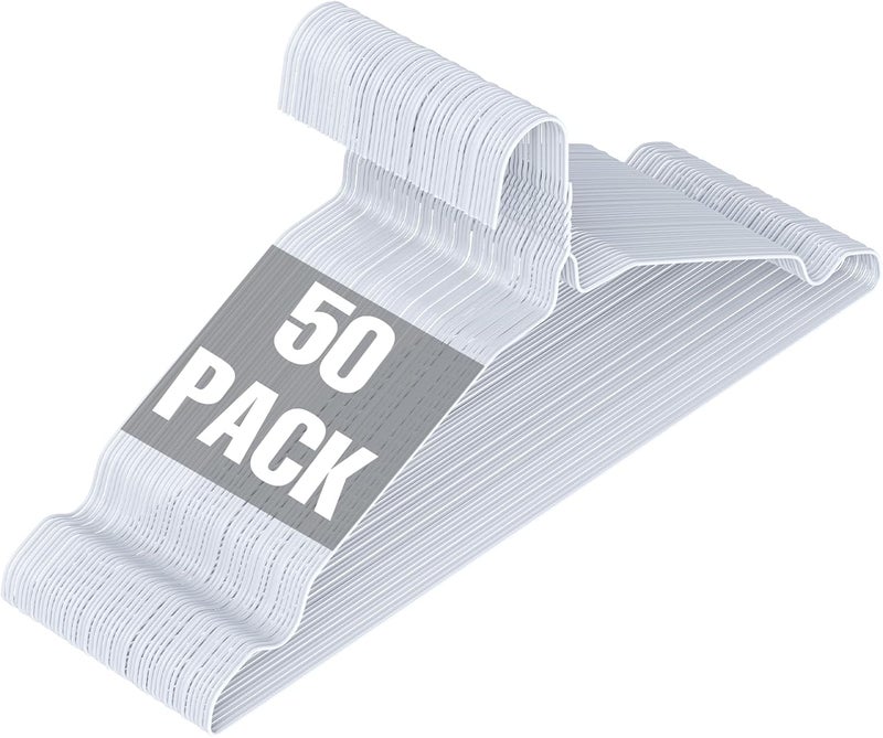 SPECILITE Wire Metal Clothes Hangers Bulk 50 Pack with Groove, 16.7 Inch, 12 Gauge Ultra Thin, Non Slip, for Standard Size Suits, Shirts, Pants, Skirts, White - Image 1