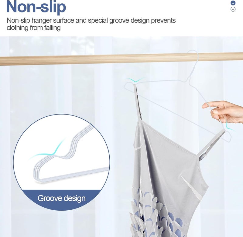 SPECILITE Wire Metal Clothes Hangers Bulk 50 Pack with Groove, 16.7 Inch, 12 Gauge Ultra Thin, Non Slip, for Standard Size Suits, Shirts, Pants, Skirts, White - Image 4