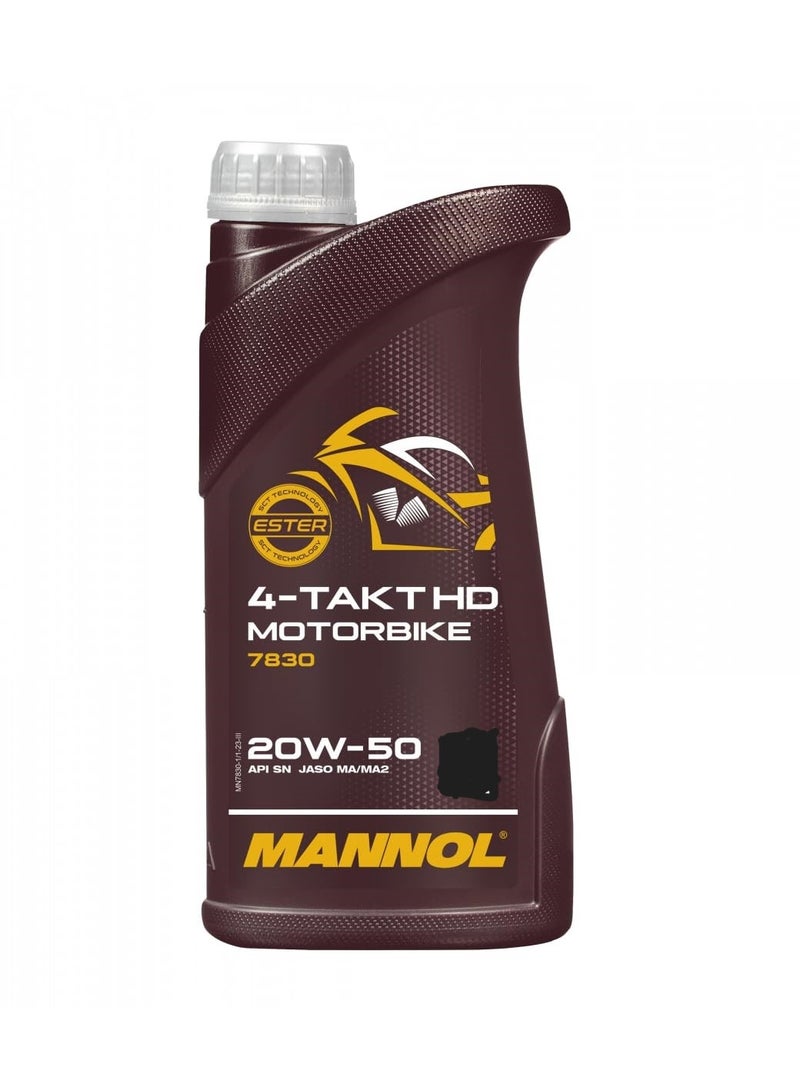 MANNOL 7830 (1L) 4-TAKT MOTORBIKE HD SAE 20W-50 API SN JASO MA/MA2 SYNTHETIC ENGINE OIL FOR 4-STROKE PETROL ENGINES OF BIKES,SCOOTERS AND MOTORCYCLES - Image 1