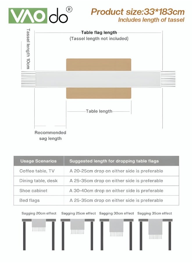 VAOdo Simple Table Runner Imitation Cotton and Linen Material Home Decoration with Tassel Table Mat Suitable For Tea Table Long Table Decorative Cloth Beige 33*183cm  - Image 5