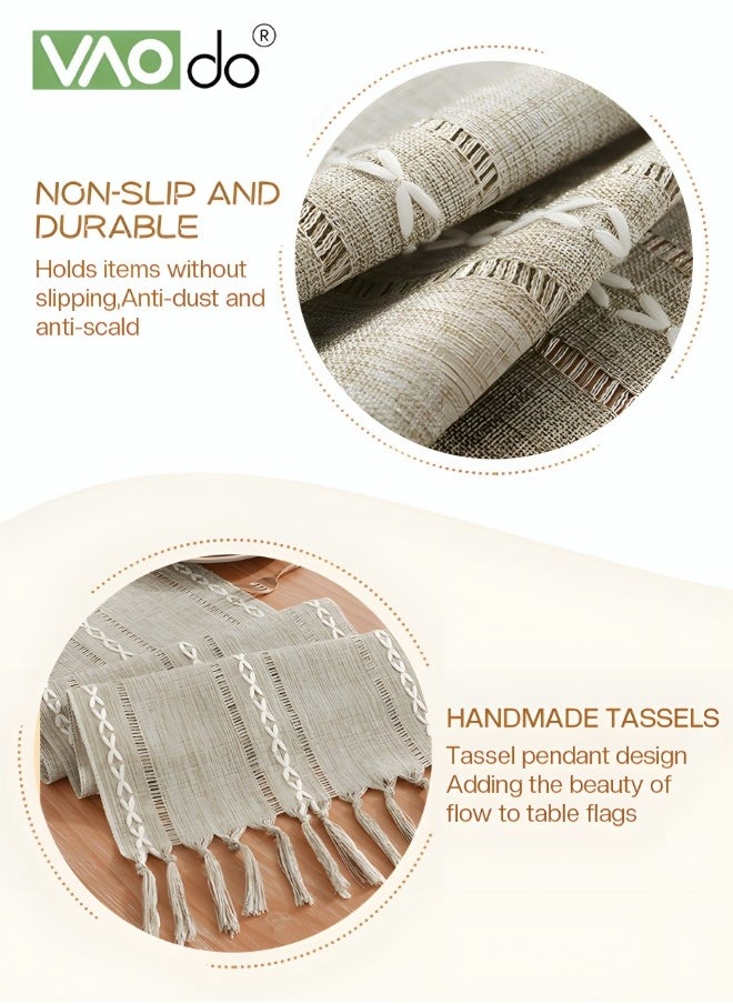 VAOdo Simple Table Runner Imitation Cotton and Linen Material Home Decoration with Tassel Table Mat Suitable For Tea Table Long Table Decorative Cloth Beige 33*183cm  - Image 4