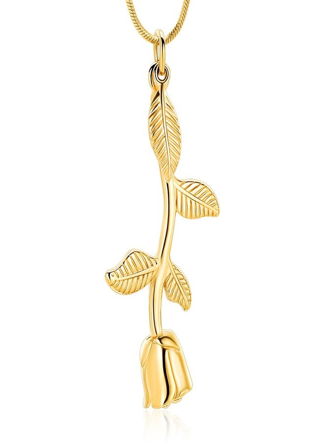 Minicremation Rose Flower Cremation Jewelry Urn Necklaces for Ashes, Cremation Ash Jewelry Memorial Pendants for Human Pets Ashes (Gold) - Image 1