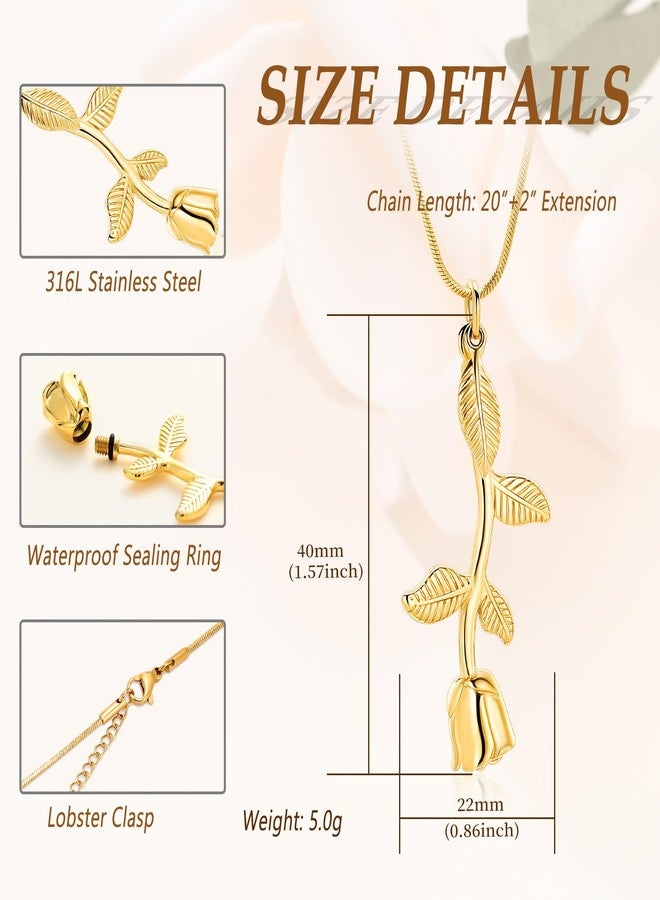 Minicremation Rose Flower Cremation Jewelry Urn Necklaces for Ashes, Cremation Ash Jewelry Memorial Pendants for Human Pets Ashes (Gold) - Image 2